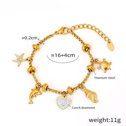 Kawaii 316L Stainless Steel Heart Charm Bracelet 💖✨ - 18k Gold-Plated with Sparkling Zircon Pendants! 🌟💕