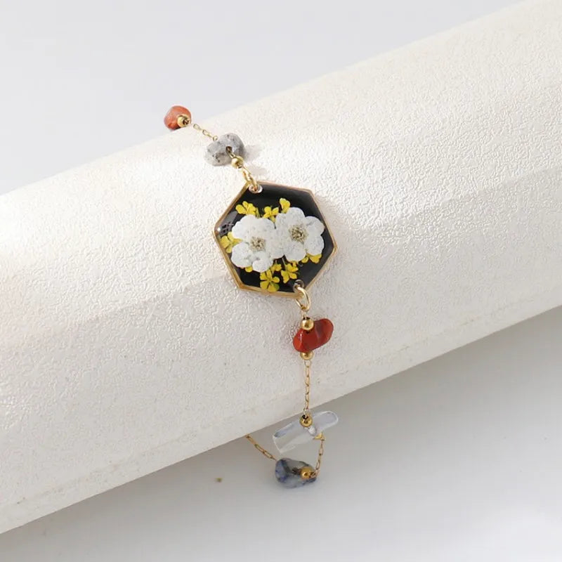 Unique Epoxy Resin Blue Flower Bracelets Elegant Pressed Flower Pendant Adjustable Chain Bracelets Wholesale Cute Charm Bracelet