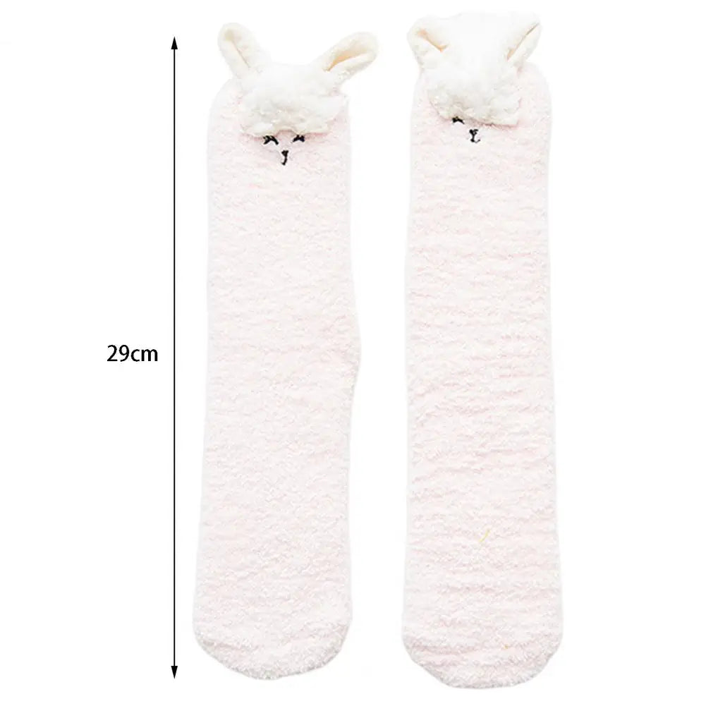 Kawaii Cozy Critter Socks 🐾🧦 | Fuzzy Fluffy Coral Fleece for Adults | Cute Cat, Rabbit, Alpaca & Giraffe Designs for Winter Warmth ❄️✨