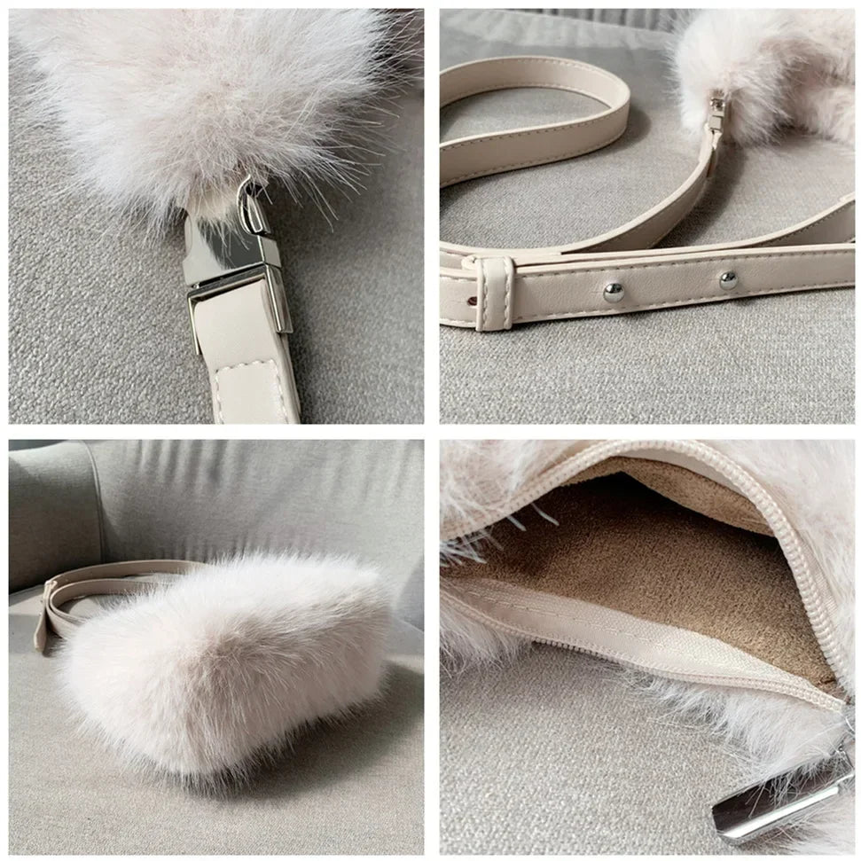Kawaii Plush Faux Fur Evening Clutch 🐾✨ - Soft & Fluffy Shoulder Bag for Trendy Ladies 💖🎀