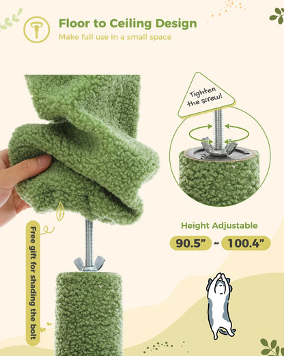Kawaii Cactus Cat Paradise 🌵🐾 | Adjustable Floor-to-Ceiling Cat Tower with Cozy Hammock & Playful Scratching Post! 🐱✨