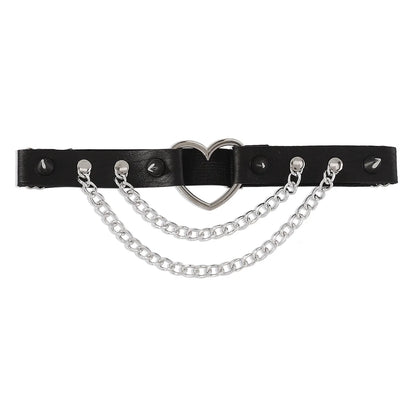 Kawaii Heart Thigh Garter 🎀✨ | Spiked Leather Leg Chain Harness for Trendy Girls 💖🖤