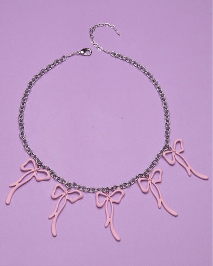 Adorable Bowknot Bling ✨💕 Pink Punk Choker Necklace for Trendy Girls! 🎀✨