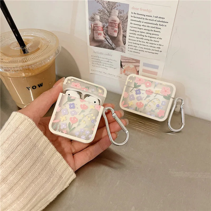 🌸 Cute Floral Silicone Case for AirPods 🌼 Stylish Earphone Cover with Keyring for Girls 🎀 - Pixie Quill