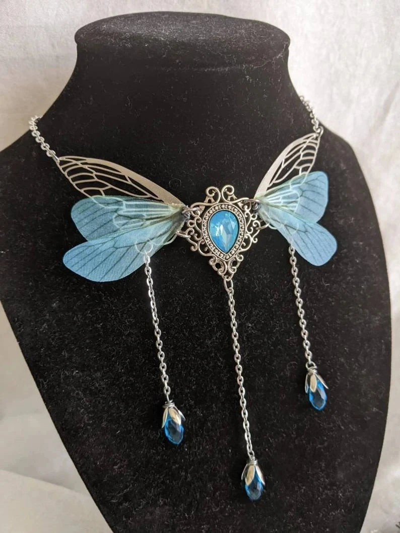 Kawaii Enchanted Faerie Queen Necklace ✨🧚‍♀️ with Wing Charm & Crystal Drops 🌸🌟