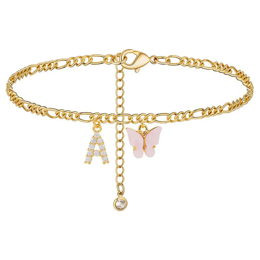 Kawaii Butterfly Initial A-Z Anklets 🌈✨ Waterproof Leg Chains for Trendy Girls | Cute Jewelry Gift for Parties 🦋💖