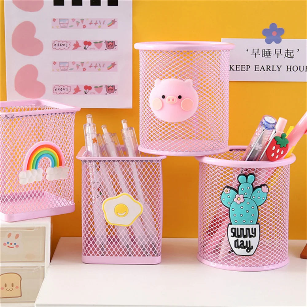 Kawaii Heart-Shaped Pen Holder 🌸 Cute Cartoon Organizer for Desk 🌈 Perfect Student & Office Decor ✏️✨