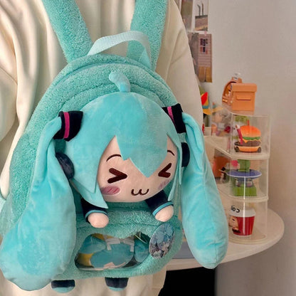 Hatsune Miku Plush Backpack Embroidered Anime Bag Large Capacity Storage 🎒💖