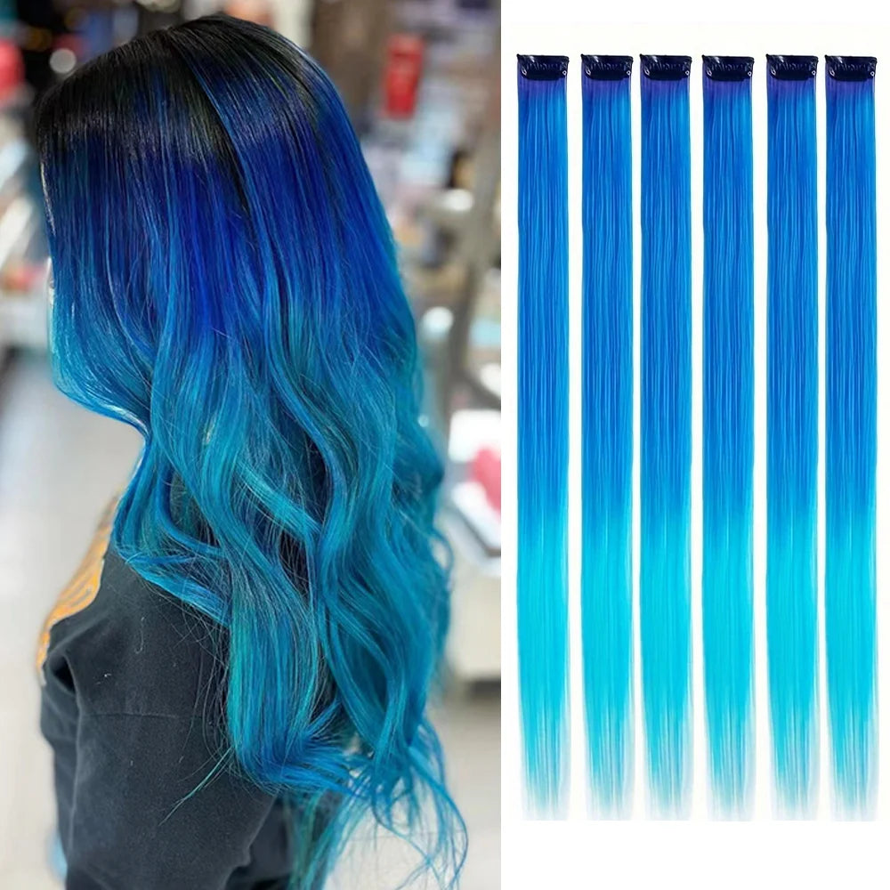 🌈✨ 6 Colorful Clip-In Hair Strands for Fun Party Looks - 22" Rainbow Dream Extensions! 🎉💖 - Pixie Quill