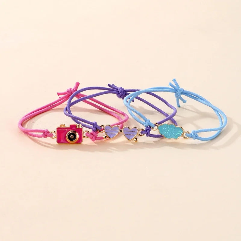 Kawaii Charm Bracelet Set 🌈💕 | 3Pcs Braided Unicorn, Heart & Star Accessories for Kids 🎀✨