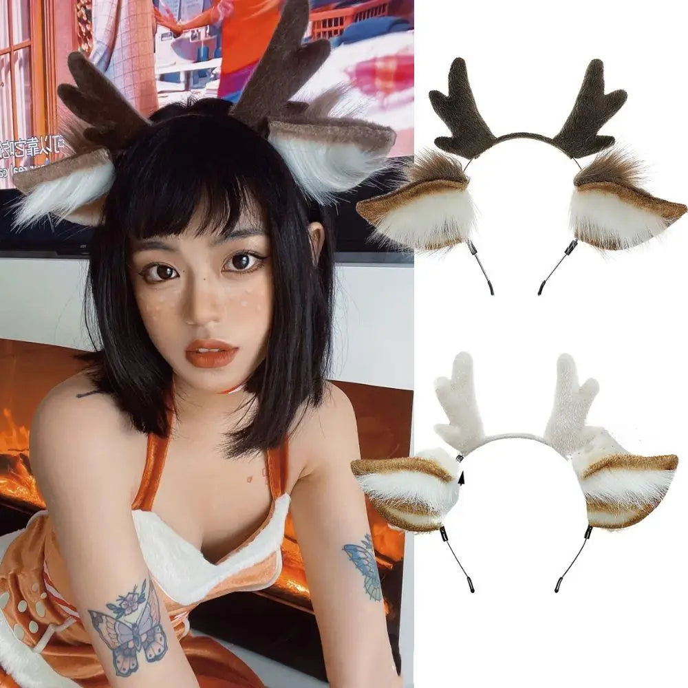 Plush Deer Antler Headband Cosplay Hair Accessory Lolita Party Wear 🎀🦌