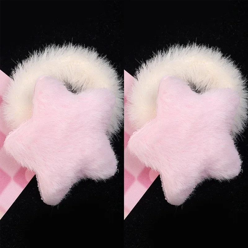 Kawaii Winter Furry Star Hair Ties 🌟✨ Cute Plush Scrunchies for Girls & Women - Colorful, Fashionable Fur Hair Bands! 🎀