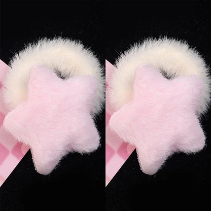 Kawaii Winter Furry Star Hair Ties 🌟✨ Cute Plush Scrunchies for Girls & Women - Colorful, Fashionable Fur Hair Bands! 🎀