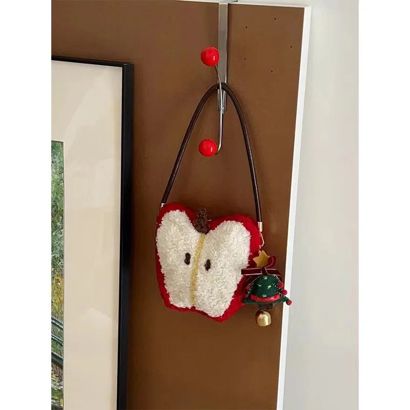 Plush Lamb Wool Apple Handbag Crossbody For Women Christmas Cute Bag 🍎🐑🎄