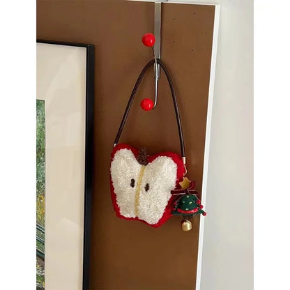 Plush Lamb Wool Apple Handbag Crossbody For Women Christmas Cute Bag 🍎🐑🎄