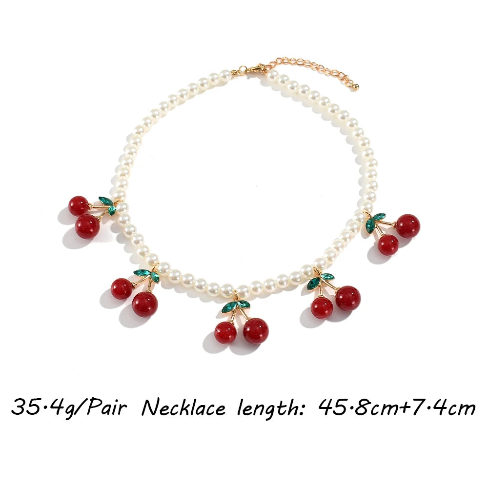 Kawaii Cherry Blossom Choker 🌸🍒 - Adorable Vintage Pearl Pendant Necklace for Trendy Girls & Women 🎀✨