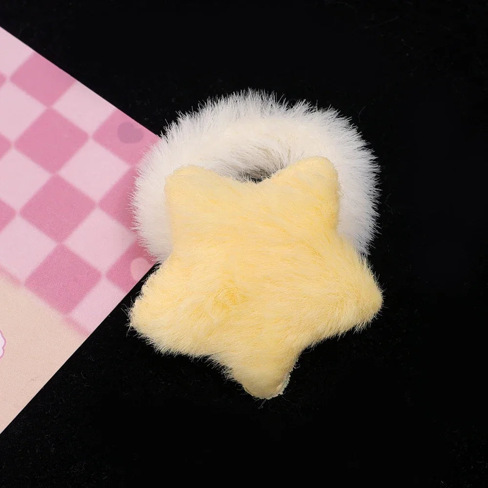 Kawaii Winter Furry Star Hair Ties 🌟✨ Cute Plush Scrunchies for Girls & Women - Colorful, Fashionable Fur Hair Bands! 🎀