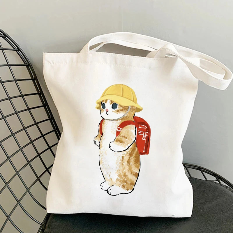 Kawaii Cat Canvas Tote: Adorable Shoulder Bag for Fashionable Girls 🐾🌟 - Pixie Quill