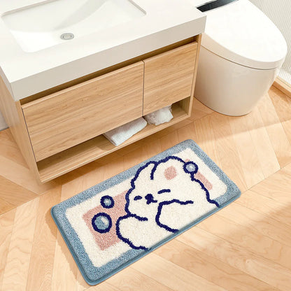 Kawaii Rabbit Bath Mat Set 🐰✨ - Adorable 2-piece & 3-piece Thick Flocking Rugs for Bathroom, Bedroom & Kitchen! 🛁💖