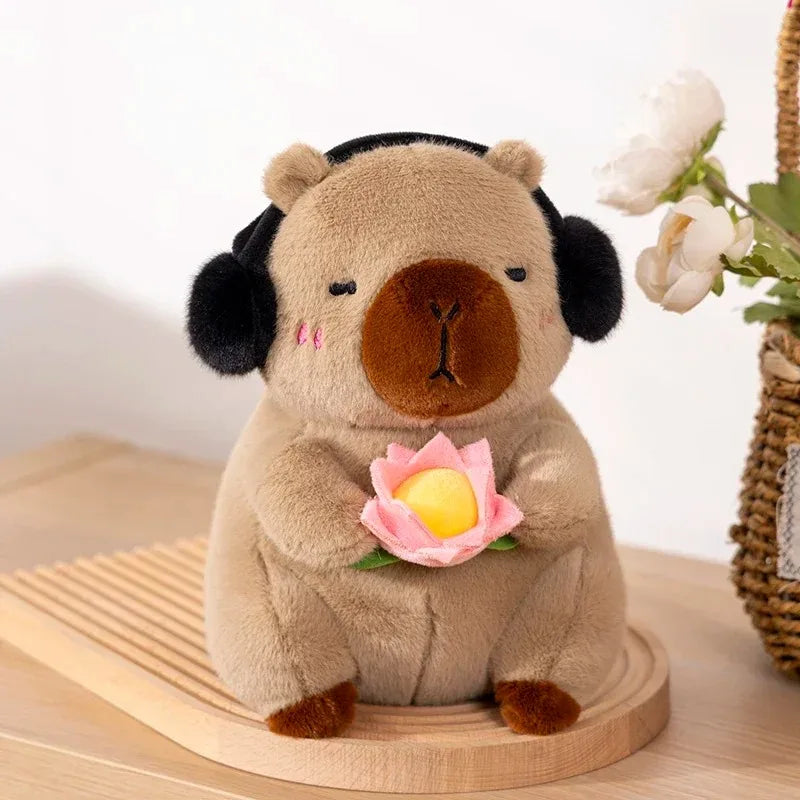 Adorable Capybara Plush Toy 🌸 | Soft Stuffed Animal with Lotus Flower 🌟 | Perfect Gift for Kids 🎁 | Kawaii White-face Monkey Doll 🐒