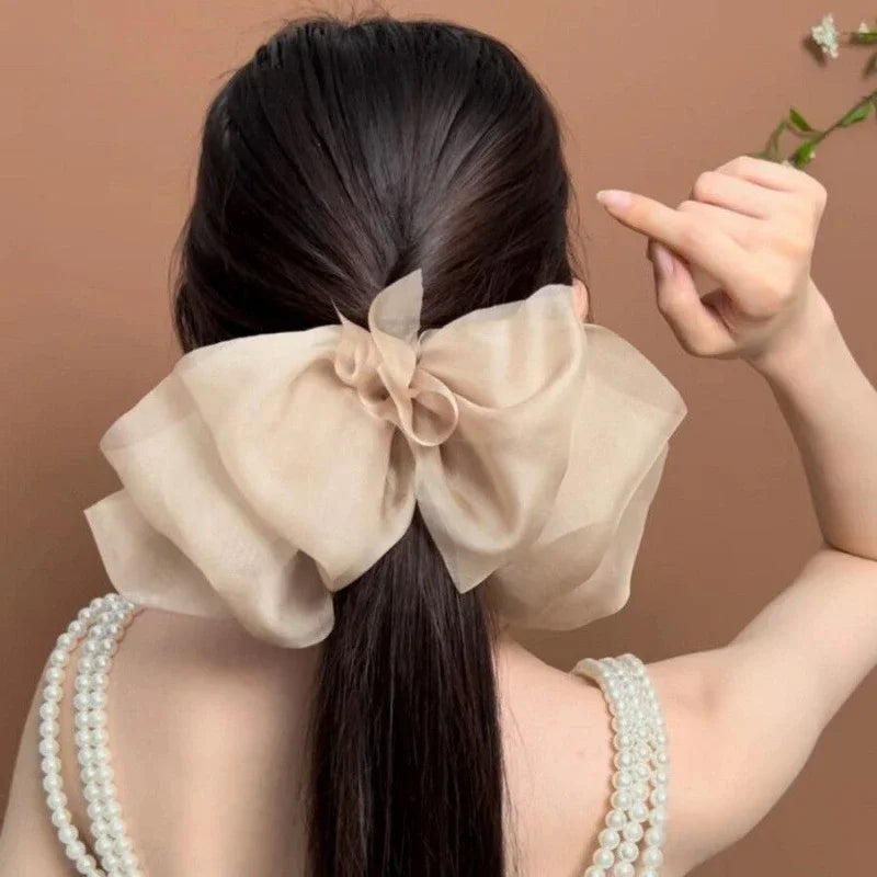 Charming Chiffon Bow Banana Clip 🎀✨ for High Ponytails – Vintage Style Hair Accessory 🐒🌸 - Pixie Quill