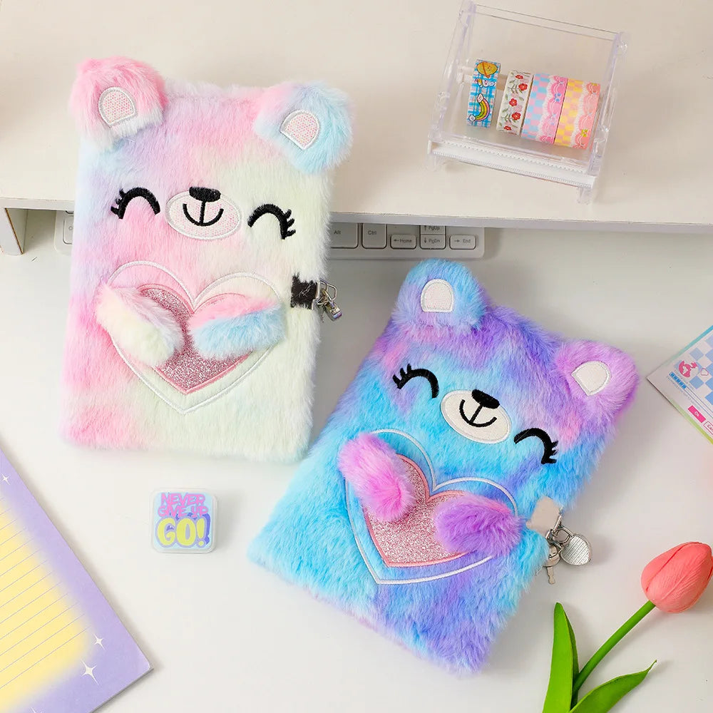 Kawaii Plush Bear A5 Diary 🐻✨ Cute Cartoon Notebook with Lock - Perfect Gift for Girls! 📚💖