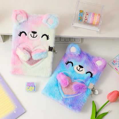 Kawaii Plush Bear A5 Diary 🐻✨ Cute Cartoon Notebook with Lock - Perfect Gift for Girls! 📚💖
