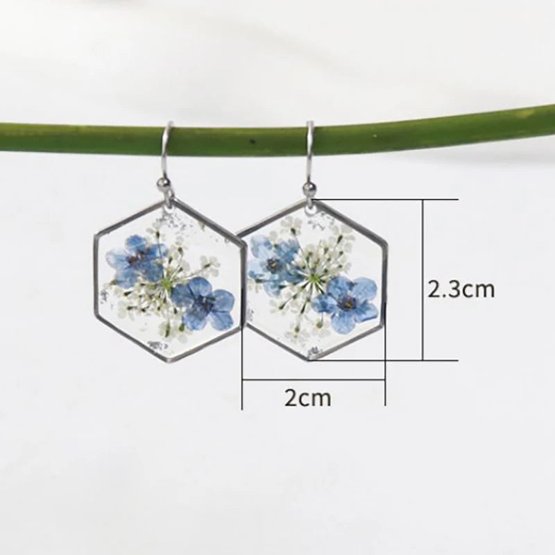Elegant Pressed Flower Earrings For Women Natural Blue Floral Drop Earrings Handmake Epoxy Resin Plant Earring Jewelry Wholesale