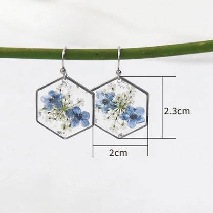 Elegant Pressed Flower Earrings For Women Natural Blue Floral Drop Earrings Handmake Epoxy Resin Plant Earring Jewelry Wholesale