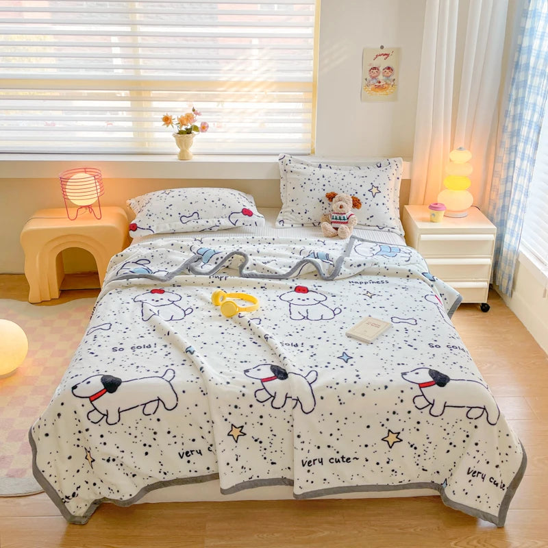 YanYangTian 2024 New Thin blanket sofa cover bedding Cute puppy print Autumn Winter warm comforter Home and decoration - Pixie Quill