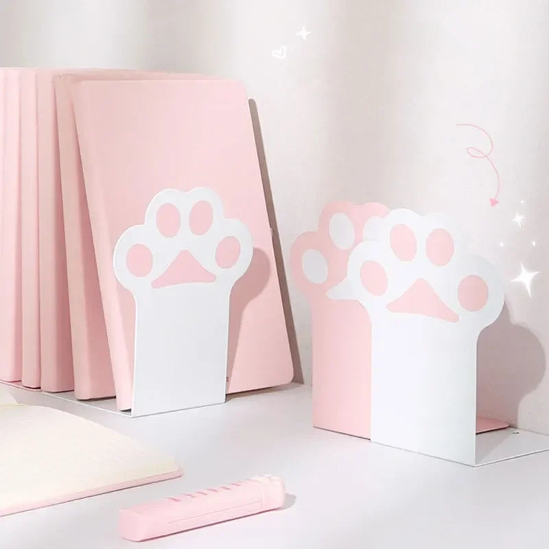 Kawaii Cat Paw Bookends 🐾 | 2pcs Anti-Skid Cute Book Organizer for Desktop 📚 | Adorable Korean Stationery Supplies 🌟