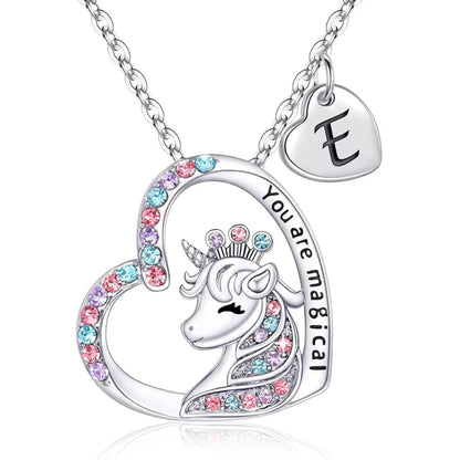 ✨ Kawaii Unicorn Initial Necklace 🦄 - Magical Horse Pendant for Girls 🎉 Perfect Birthday Gift! 🌈