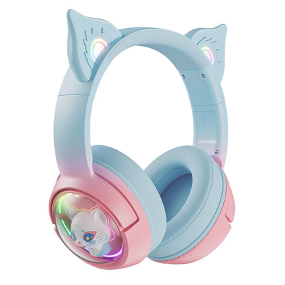 Kawaii ONIKUMA B5 Tri-Mode Gaming Headset 🎮✨ Cute 3D Cartoon Design with RGB Lighting & Microphone for iPad, Tablet & PS4 🐾🎧