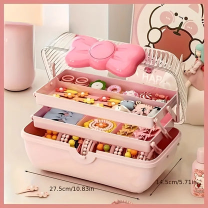 Kawaii Cartoon Storage Box 🐰✨ - Large Capacity Jewelry & Hair Accessories Organizer with Transparent Lid - Adorable Bedroom Decor!