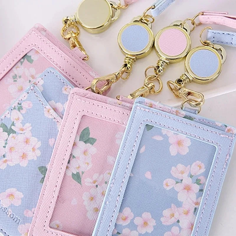 Kawaii Sakura Lanyard Card Holder 🌸 | Adorable ID & Business Card Case 🎀 | Cute Korean Stationery for Office & Daily Use ✨