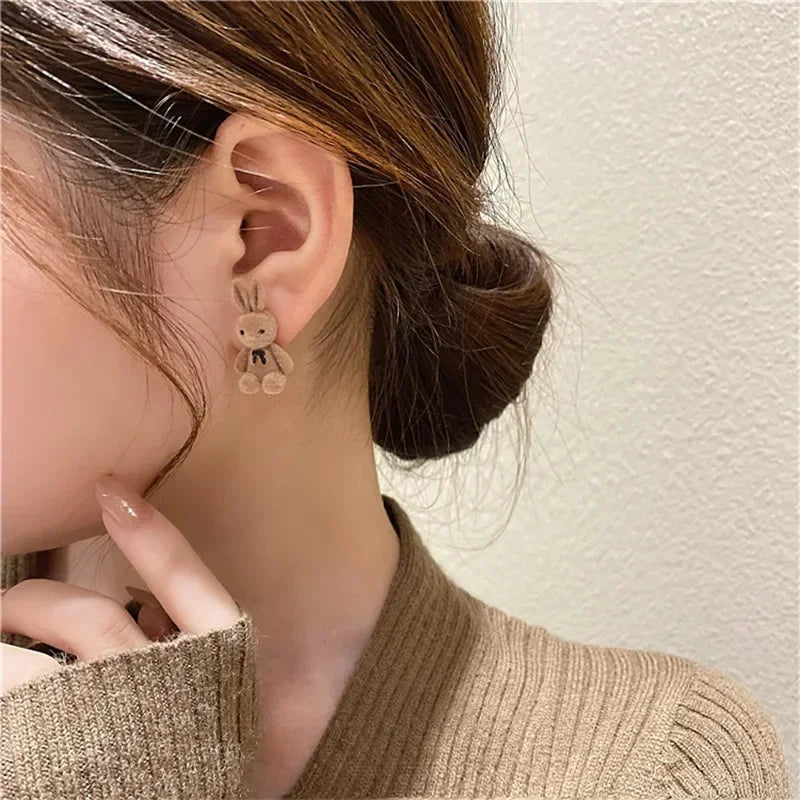 🐰 Fluffy Bunny Ear Bling ✨ Adorable Studs for Trendy Girls 🎈