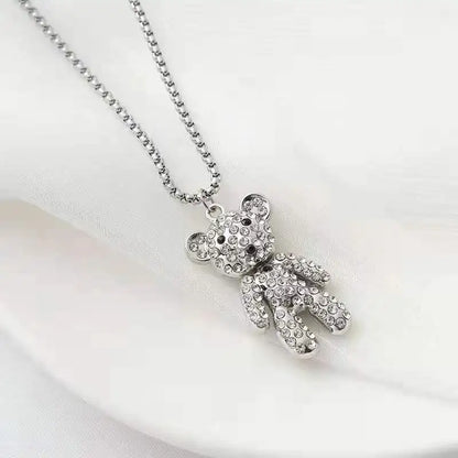 Kawaii Crystal Bear Pendant Necklace 🐻✨ - Adorable Bead Chain Jewelry for Women, Perfect Birthday Party Gift! 🎉💖