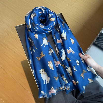 Charming Dachshund Pattern Fringe Scarf Hijab Soft Viscose Shawl Wrap 🐶✨