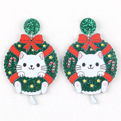 Christmas Acrylic Wreath Drop Earrings Women Dog Cat Glitter Cute New Year 🎄🐶🐱
