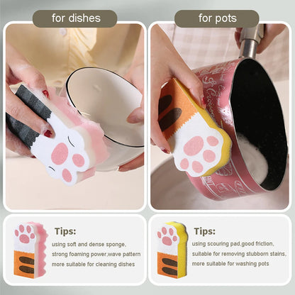 Kawaii Cat Paw Kitchen Scrub Sponges 🐾✨ - Heavy Duty Non-Scratch Dishwashing Pads (3PCS) for Fun & Effective Cleaning! 🧼💖