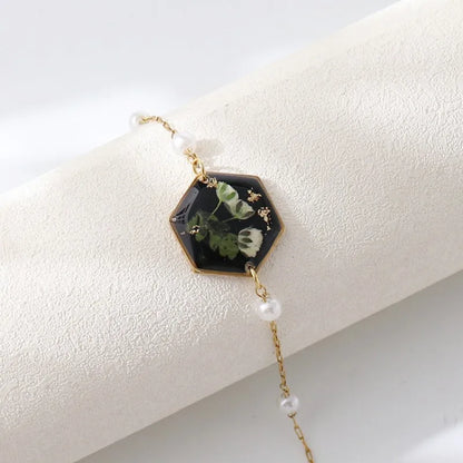 Unique Epoxy Resin Blue Flower Bracelets Elegant Pressed Flower Pendant Adjustable Chain Bracelets Wholesale Cute Charm Bracelet