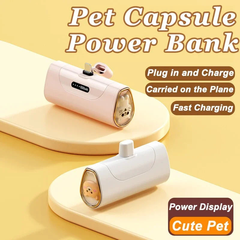 Kawaii 5000mAh Pet Power Bank 🐾💖 Mini Capsule Fast Charge for iPhone & Type-C! 🚀✨