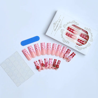 Kawaii Strawberry Bear Nail Art Set 🍓🐻 | 24 Adorable False Nails for Women & Girls ✨