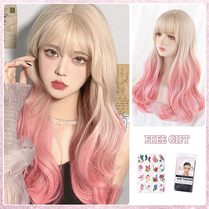 Kawaii Ombre Pink Wavy Wig 💖✨ | Heat Resistant Hair for Cosplay & Daily Fun! 🎀🌸