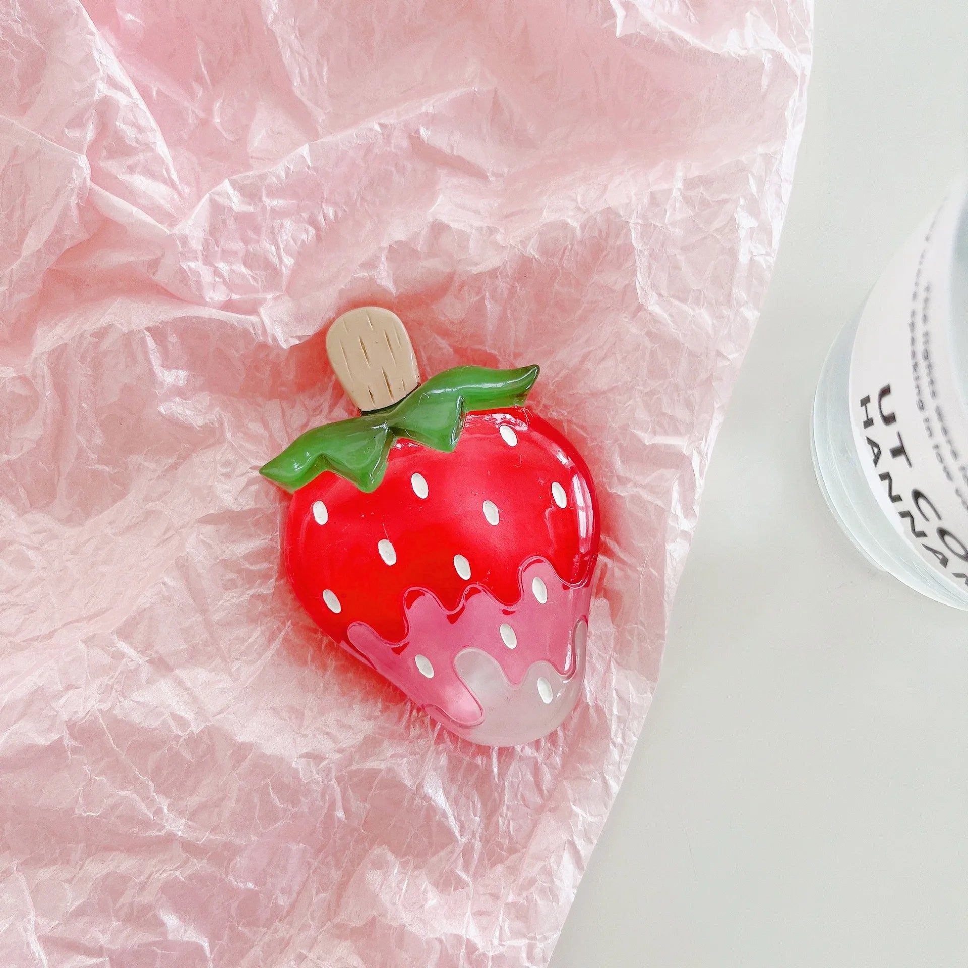 🍓 Adorable Strawberry Glass Lollipop Phone Grip & Stand 🌟 Universal Fit for All Phones 📱✨ - Pixie Quill