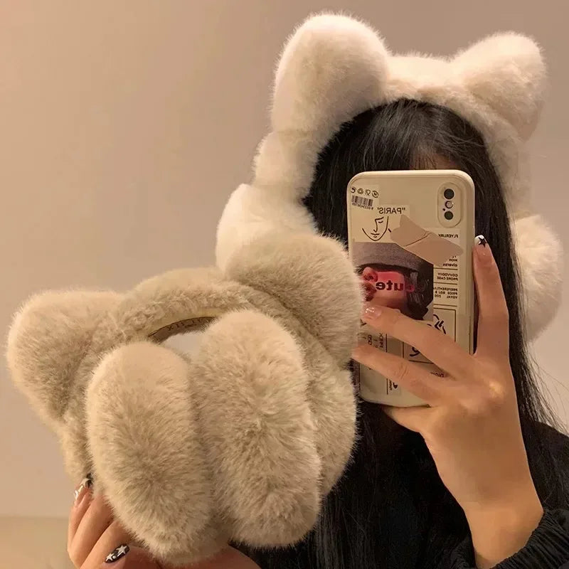 Plush Cat Ear Earmuffs For Winter Warmth Foldable Ear Covers 🐱❄️