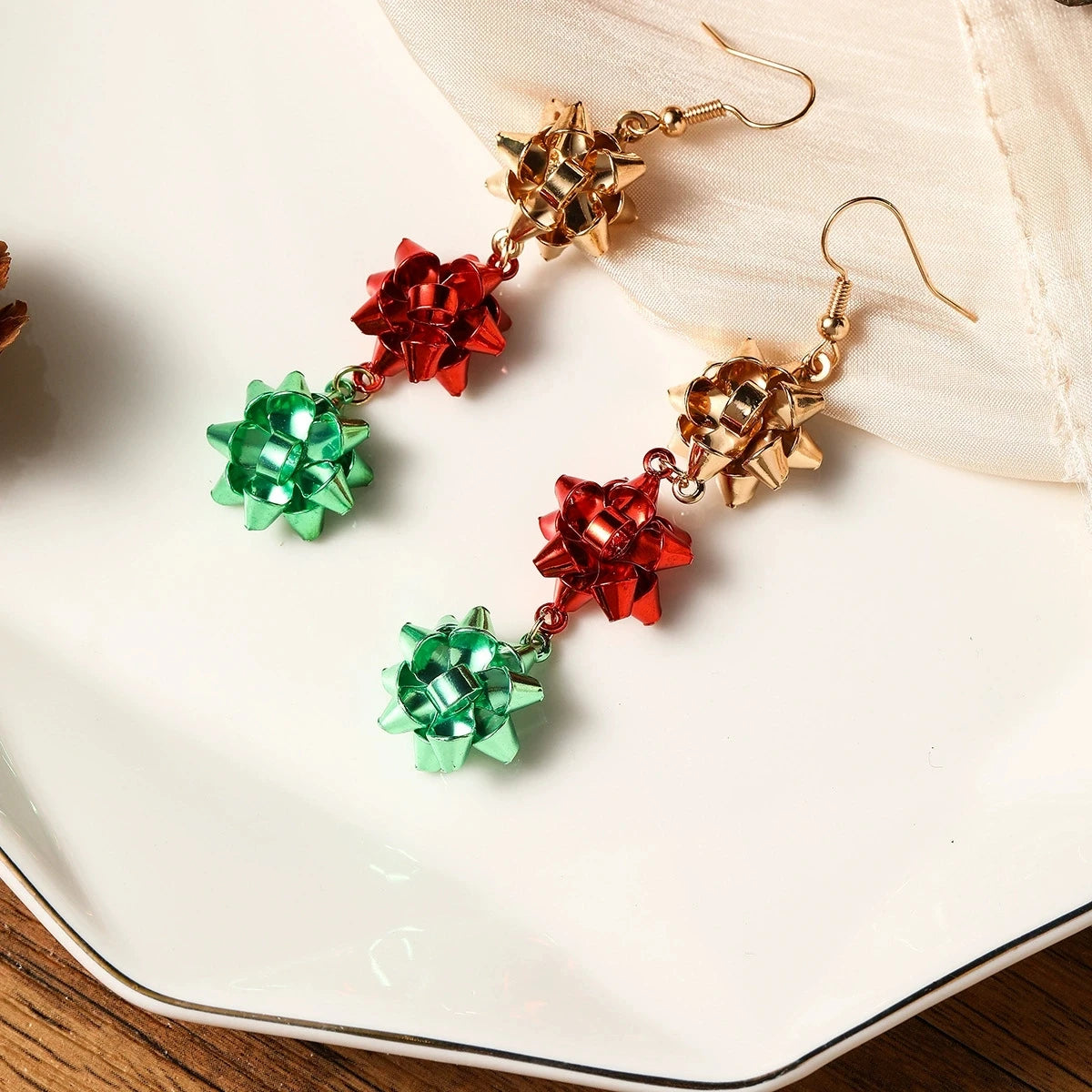 Snow Globe Bell Long Stud Earrings Christmas Red Green Holiday Jewelry 🎄❄️