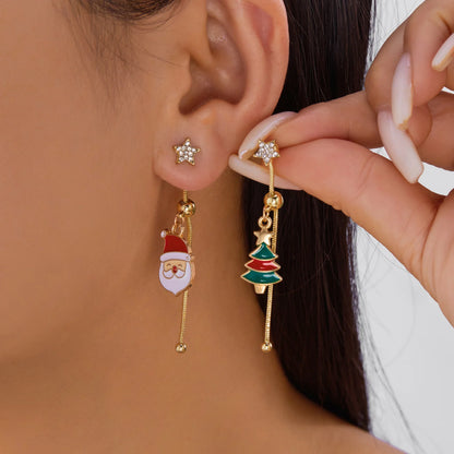 Moving Santa Tassel Drop Earrings For Women Christmas Charm Zircon Snowflake 🌟🎄