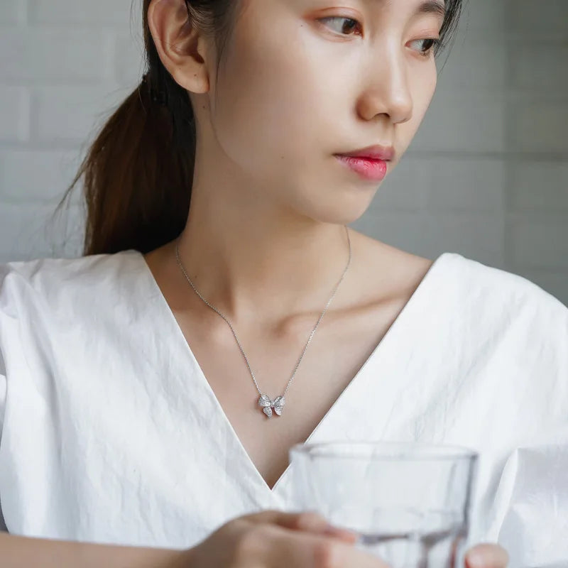 Kawaii Sparkling Bow Choker Necklace ✨💕 | Adorable 925 Silver Pendant with Zircon | Perfect Wedding & Engagement Gift for Her 🌸