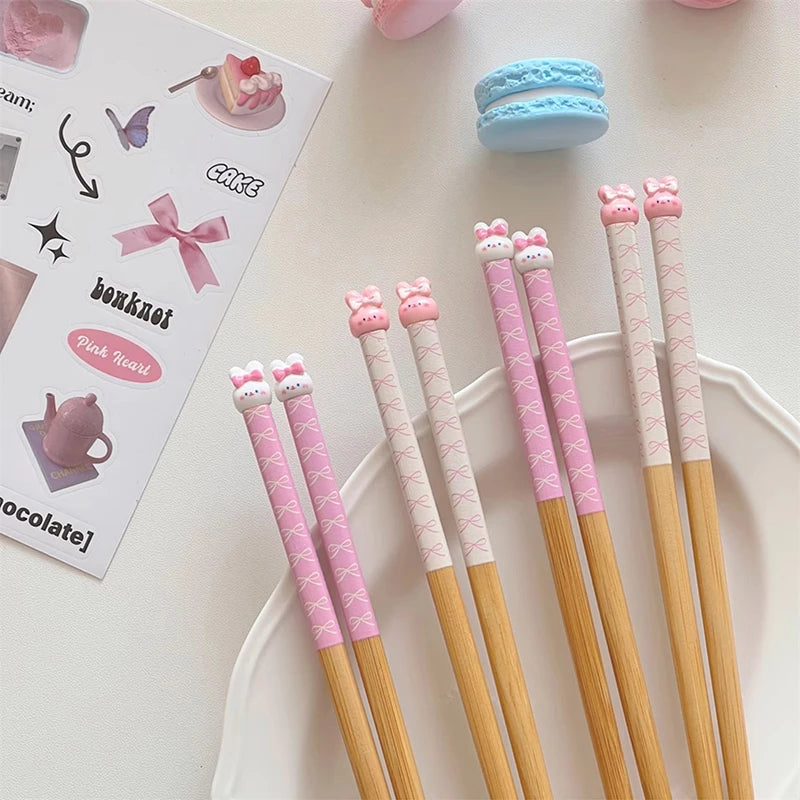 Bunny Love Chopsticks 🐇💕 - Whimsical Wooden Utensils for Sushi & Noodles - Fun for All Ages! 🍜🥢 - Pixie Quill